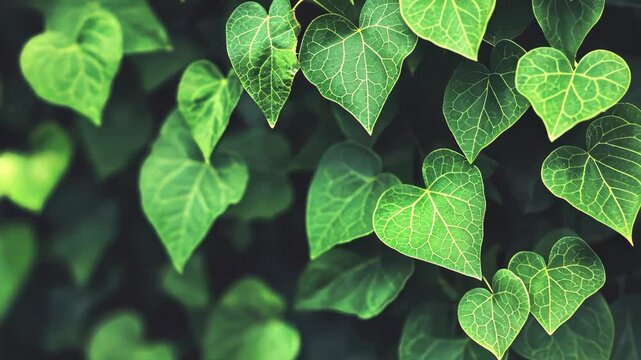 Heart-Shaped Ivy: A captivating view of ivy leaves in various shades of green, some naturally shaped like hearts, creating a delightful blend of nature and affection.