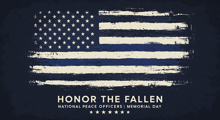 Distressed American flag with a blue line, honoring fallen police officers on National Peace Officers Memorial Day.