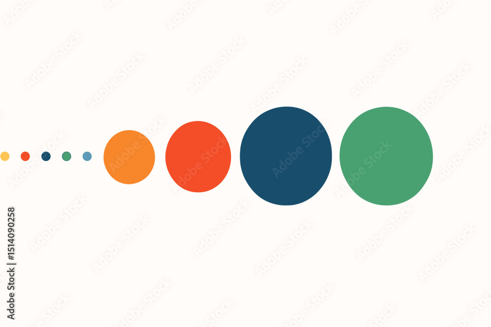 Poster modern flat design with textured colorful circles. dots arranged in a sequence of increasing size. a