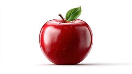 A vibrant red apple with a green leaf perfect for health and nutrition themes