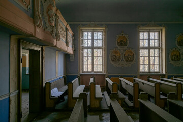 Old Abandoned Palace in Branice with Blue Chapel Interior, Poland
