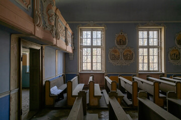 Old Abandoned Palace in Branice with Blue Chapel Interior, Poland
