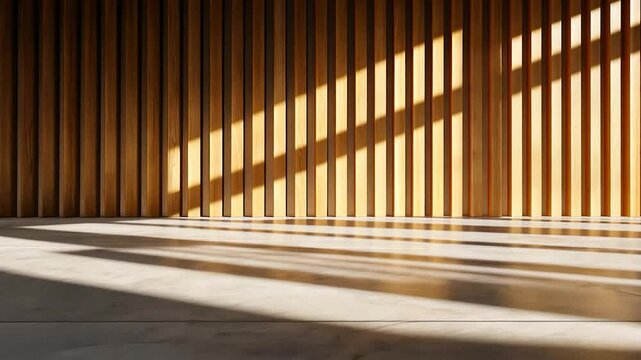 Wooden slat wall with light and shadow texture background modern interior