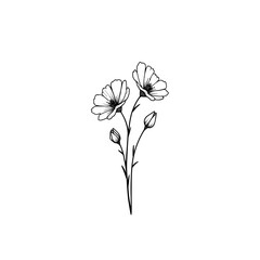 Obraz premium Elegant, minimalist black and white line drawing of delicate wildflowers blooms, capturing the essence of natural beauty with a touch of simple grace.