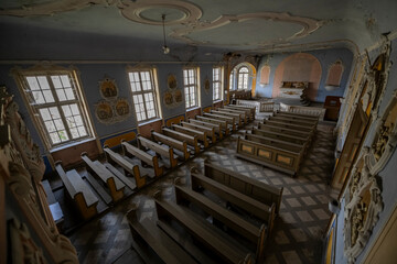 Old Abandoned Palace in Branice with Blue Chapel Interior, Poland