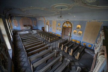 Old Abandoned Palace in Branice with Blue Chapel Interior, Poland