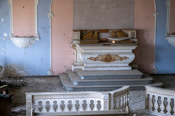 Old Abandoned Palace in Branice with Blue Chapel Interior, Poland