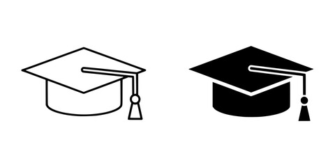 Graduation cap icon in outline and solid black
