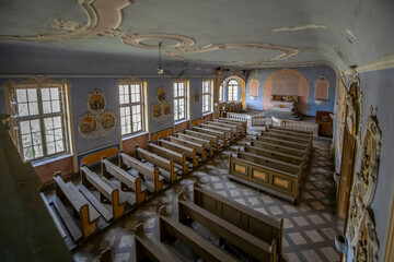 Old Abandoned Palace in Branice with Blue Chapel Interior, Poland