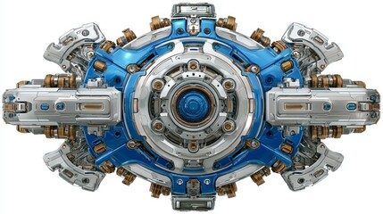 Futuristic Mechanical Engine with Blue Core HighTech Industrial Design Detailed Machinery Co