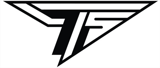 Abstract black and white TF monogram vector illustration, perfect for futuristic themes, sports branding, initial logos, and any design requiring a sleek, energetic emblem.