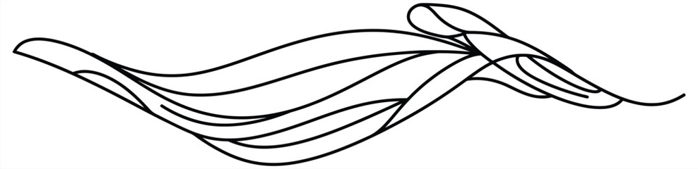 Minimalist black outline vector graphic of stylized ribbons or undulating forms, perfect for contemporary logos, subtle decorative elements, and clean digital art projects.