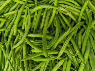 fresh green beans, nature background