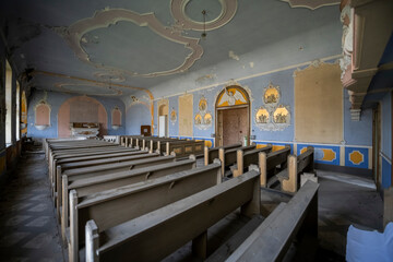 Old Abandoned Palace in Branice with Blue Chapel Interior, Poland