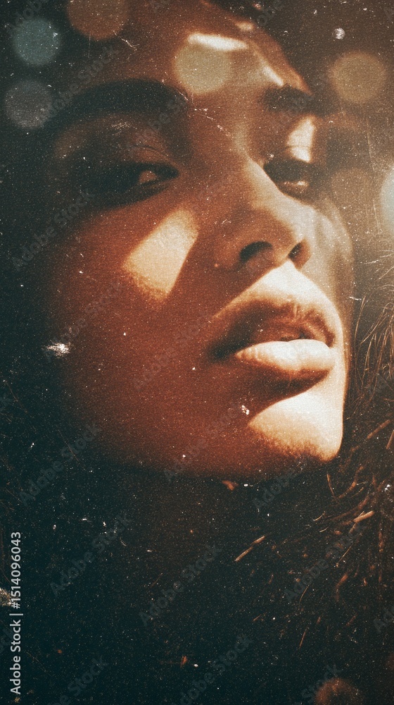Poster a striking portrait showcases a person’s expressive features, illuminated by soft light with a warm 