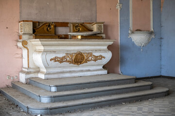 Old Abandoned Palace in Branice with Blue Chapel Interior, Poland