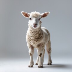 Fototapeta premium Adorable young lamb standing on a light background with a curious expression