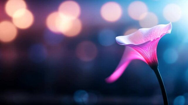 Arum lily bloom on bokeh background flower petal and stem with dreamy glow