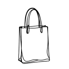 Minimalist line art illustration of a shopping tote bag on a white background, representing eco-friendly shopping concept for retail, boutiques, and eco-stores.
