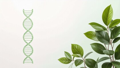 DNA Strand and Green Leaves
