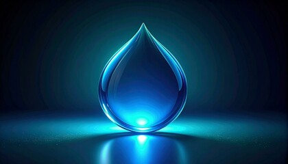Glowing Blue Water Drop on Dark Surface