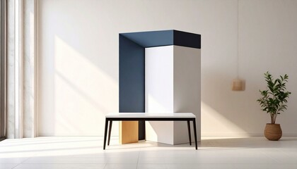 Modern Table and Geometric Display in Room