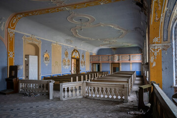 Old Abandoned Palace in Branice with Blue Chapel Interior, Poland