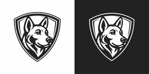 Obraz premium Dog head silhouette logo in shield