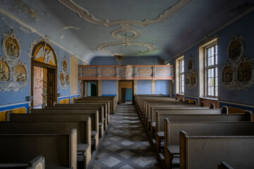 Old Abandoned Palace in Branice with Blue Chapel Interior, Poland
