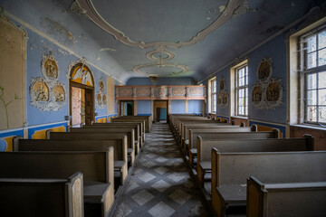 Old Abandoned Palace in Branice with Blue Chapel Interior, Poland