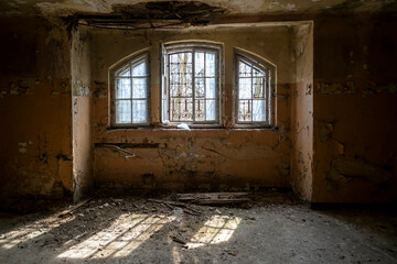 Old Abandoned Palace in Branice with Blue Chapel Interior, Poland