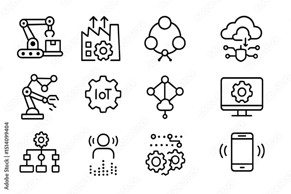 Poster exploring concepts of automation, connectivity, and technology in industry and daily life through si