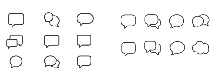 Various speech bubble designs in different sizes and shapes displayed on a plain background for graphic design use