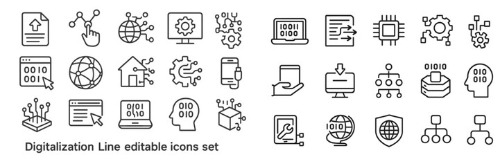 Digitalization icons representing various technological concepts relevant to modern communication and data management