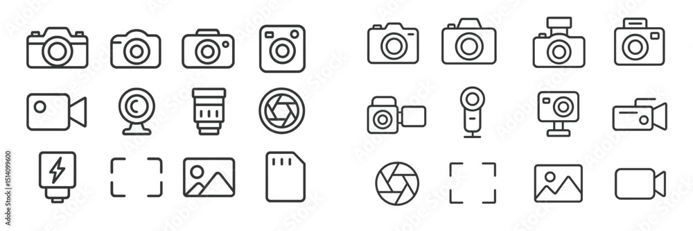 Poster collection of camera and photography icons representing various devices and tools for capturing imag
