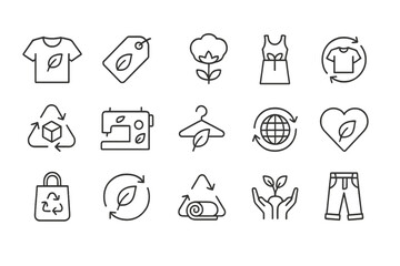 Eco-friendly fashion symbols representing sustainable practices and materials in clothing production and recycling efforts