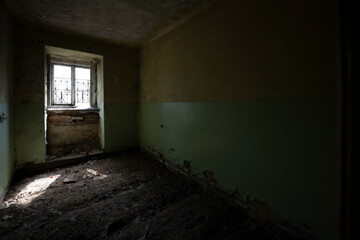 Obraz premium Old Abandoned Palace in Branice with Blue Chapel Interior, Poland