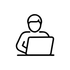 Person working on laptop in minimalist outline style icon