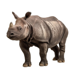 Fototapeta premium A powerful rhino stands tall, showcasing its majestic presence. The rhino is a magnificent creature, exuding strength and resilience