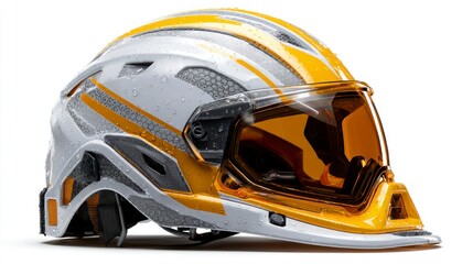 Fototapeta premium Wet Sports Helmet with Protective Goggles CloseUp View of Safety Gear for Extreme Activities