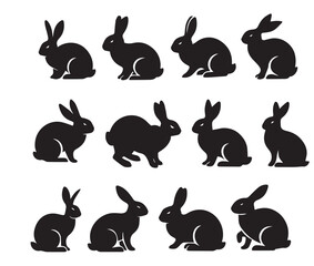set of rabbits silhouettes vector illustration