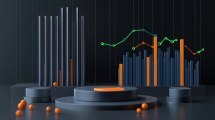 Digital Financial Visualization: A modern abstract visualization of financial trends, utilizing minimalist design elements like lines, bars, and geometric shapes to represent complex data analysis.