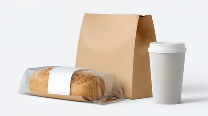 Mock Up Mockup Bakery Items with Coffee and Paper Bag Available for Takeaway