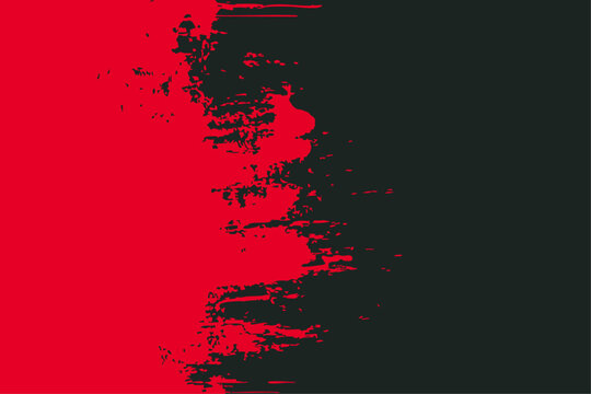 Edgy vector illustration with a dynamic slash of red paint texture dividing fields of solid black and vibrant red. Abstract, grunge style for impactful designs or backgrounds.