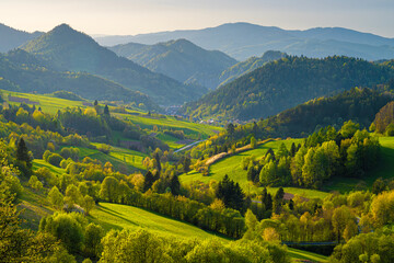 Mountain landscape in the Pieniny National Park at the foot of the Tatra Mountains