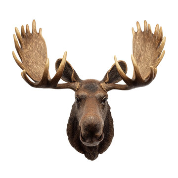 A majestic moose head trophy with impressive antlers, a symbol of the wild