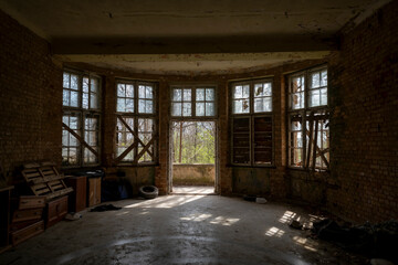Old Abandoned Palace in Branice with Blue Chapel Interior, Poland