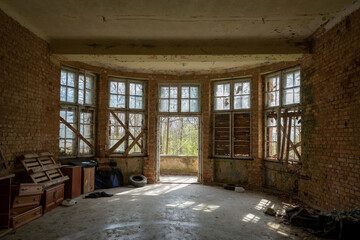 Old Abandoned Palace in Branice with Blue Chapel Interior, Poland