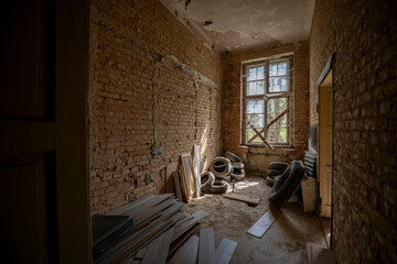 Old Abandoned Palace in Branice with Blue Chapel Interior, Poland