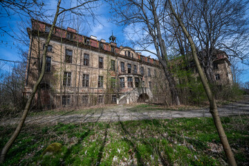 Old Abandoned Palace in Branice with Blue Chapel Interior, Poland